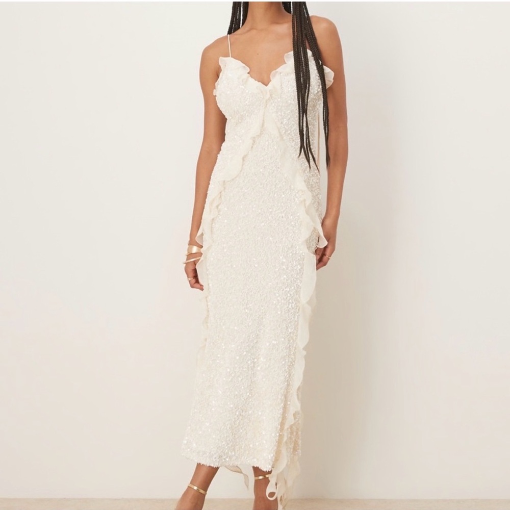 Bardot Cream Ruffle Maxi Dress
